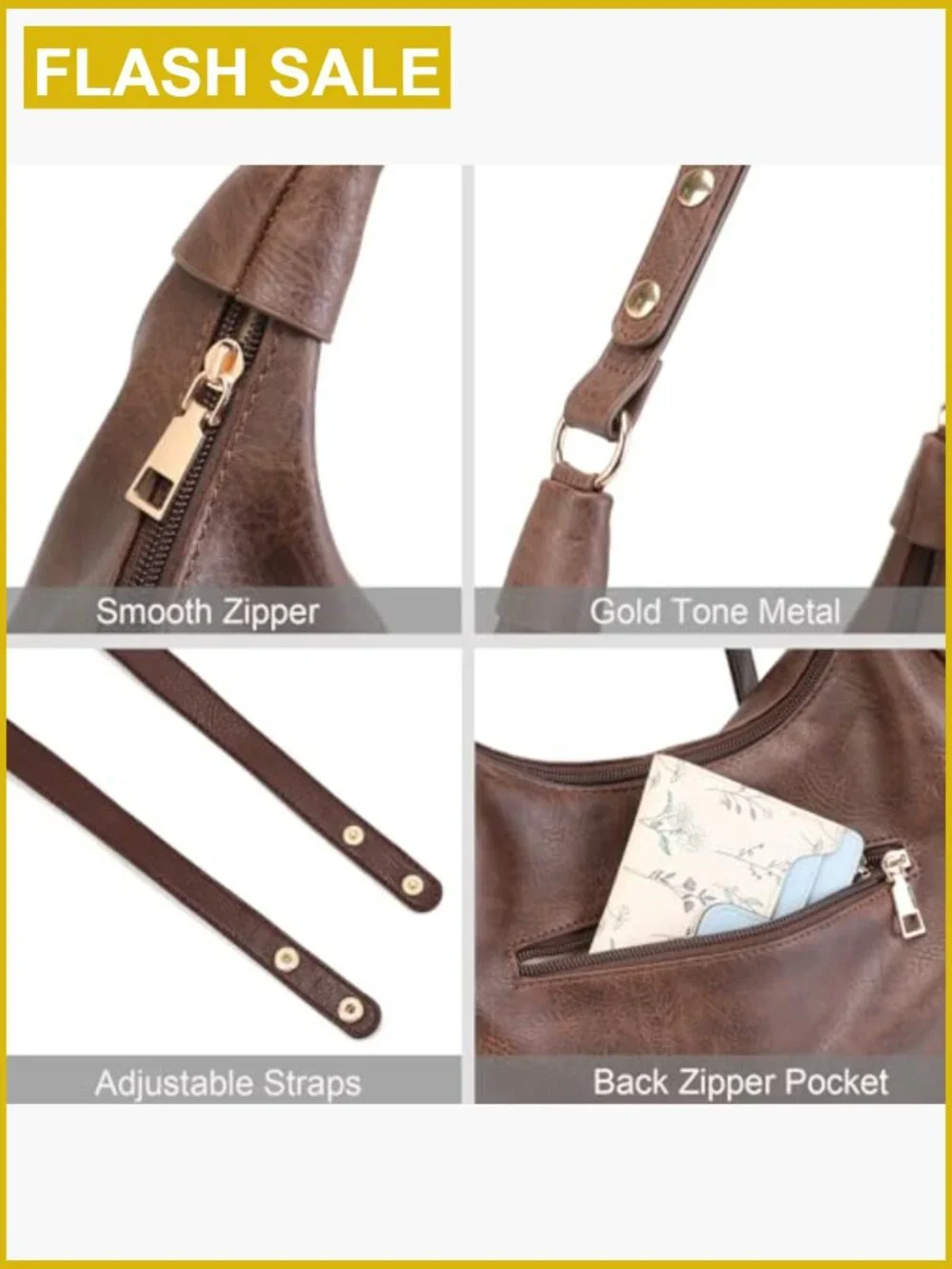 Ultra Soft Foldable Vegan Leather Crossbody Hobo Handbag Tote Purse